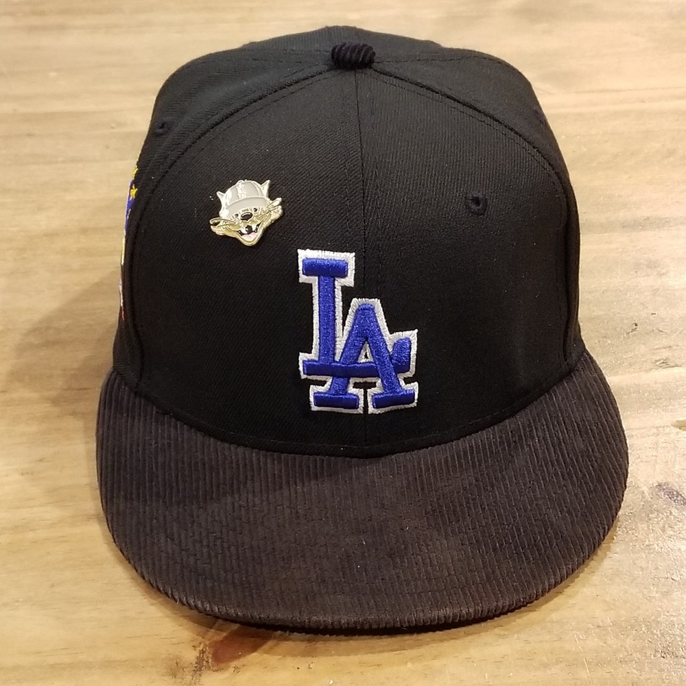 Los Angeles Dodgers Hat New Era 7 1/8 Fitted Black Brown Corduroy Bill All Star - Picture 2 of 12